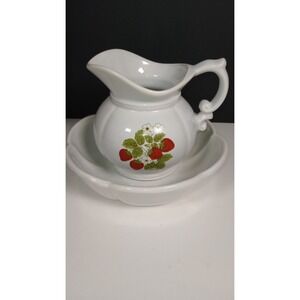 Vintage McCoy Strawberry Pitcher and Basin Bowl 7528 Cottage Core Fruit Decor